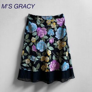 M'sグレイシー　膝丈　花柄スカート　日本製