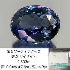 ゾイサイト　2.803ct　 宝石ソーティング付き　縦10.0×横7.6×高さ4.9　 ルース（ 裸石 ）　 1493Y