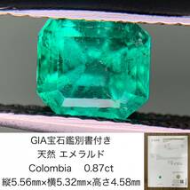 エメラルド　GIA宝石鑑別書付き　 Colombia　0.87ct　 縦5.56×横5.32×高さ4.58　 ルース（ 裸石 ）　 1416Y_画像1