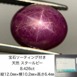 スタールビー　 8.426ct　 宝石ソーティング付き　縦12.0×横10.2×高さ6.4　 ルース（ 裸石 ）　 1432Y