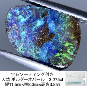 宝石ソーティング付き 天然 ボルダーオパール 3.275ct 縦11.5×横8.3×高さ3.8 2901Y