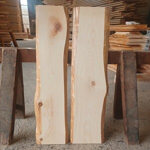C-1767 　国産ひのき　耳付節板　2枚セット　テーブル　棚板　看板　一枚板　無垢材　桧　檜　DIY