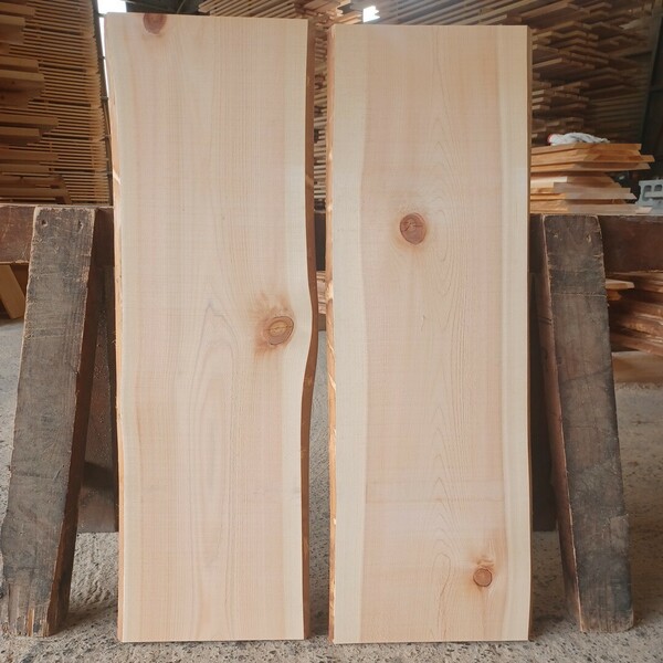 C-1769 　国産ひのき　耳付節板　2枚セット　テーブル　棚板　看板　一枚板　無垢材　桧　檜　DIY