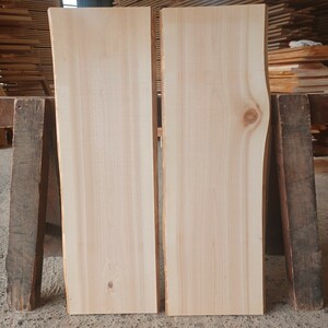 C-1773 　国産ひのき　耳付節板　2枚セット　テーブル　棚板　看板　一枚板　無垢材　桧　檜　DIY