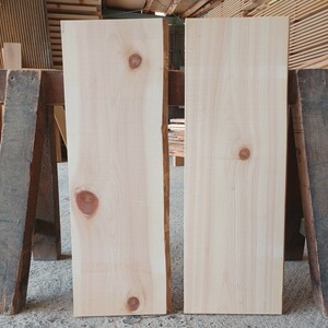 C-1778 　国産ひのき　片耳付節板　2枚セット　テーブル　棚板　看板　一枚板　無垢材　桧　檜　DIY
