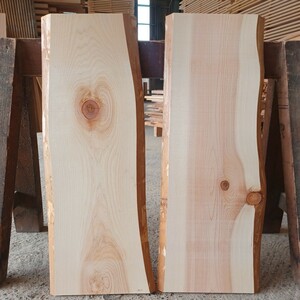 C-1779 　国産ひのき　耳付節板　2枚セット　テーブル　棚板　看板　一枚板　無垢材　桧　檜　DIY