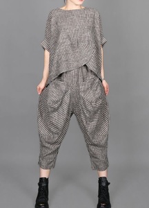  gray stripe. setup 2 point set cotton manner material * new goods * large size * sarouel pants .do Le Mans TOPS