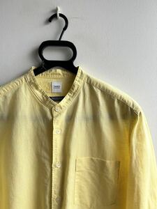 [ beautiful goods ]TAKEO KIKUCHI shirt men's size 2 yellow color yellow plain Herdmans cotton linen Takeo Kikuchi 