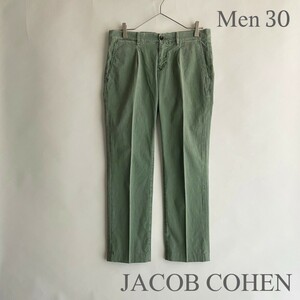 JACOB COHEN ヤコブコーエン パンツ 製品染め スリム スラックス フェード加工 ストレッチ テーパード ワンタック オリーブ size 30 sk