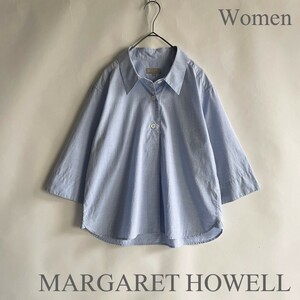 【美品】 MARGARET HOWELL マーガレットハウエル ブラウス プルオーバー シャツ レギュラーカラー コットン 綿 19SS ブルー size Ⅱ sk