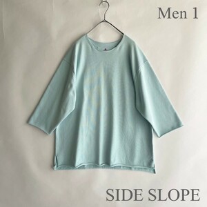 【美品】 SIDE SLOPE サイドスロープ コットンニット クルーネック ゆったりめ 上品 コットン シルク ポリエステル ブルー系 size 1 sk 