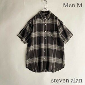 [ beautiful goods ] steven alan made in Japan Stephen Alain short sleeves shirt button down short sleeves check shirt rayon 100% dark brown size M sk