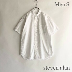 steven alan 日本製 スティーブンアラン バンドカラーシャツ ベーシック 半袖シャツ 無地 コットン 胸ポケット ホワイト size S sk