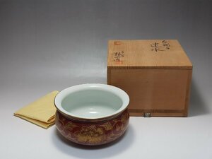 京焼 清水焼 金襴手 建水 平安静山作 共箱 幅約14cm / 茶道具 煎茶道具 茶器 陶瓷器 唐物 人間国宝 李朝 高麗 古玩 古董