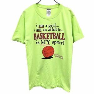 ジャージーズ JERZEES Tシャツ 輸入古着 バスケットボール 『BASKETBALL is MY sport!』 半袖 丸首 綿×ポリ S グリーン 黄緑 レディース
