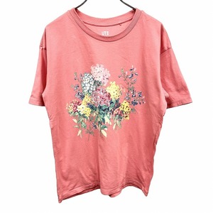 ユーティー ユニクロ|スタジオサンダーソン UT UNIQLO|Studio Sanderson Tシャツ 花 フラワー 植物 半袖 丸首 綿100% M ピンク レディース