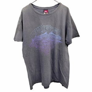 クイックシルバー QUIKSILVER Tシャツ 輸入古着 ストリートアート風 サーフ イラスト プリント 波 海 英字 半袖 M ネイビー 紺 メンズ