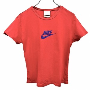 ナイキ NIKE Tシャツ ロゴ 英字 文字 スウォッシュ プリント 半袖 ショートスリーブ 丸首 綿100% M レッド 赤 レディース(キッズ？)