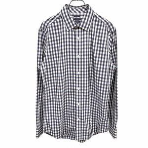 ギャップ GAP シャツ チェック slim fit スリムフィット NON-IRON ノンアイロン 長袖 ポケット無し 綿100% S ネイビー 紺×黄×白 メンズ