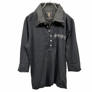 マーダーライセンス ポロシャツ Tシャツ生地 重ね着風 ドット柄 トランプ柄のラインストーン 7分袖 綿100% 46 ブラック 黒×白 メンズ
