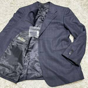 《贅沢生地》SAVILEROW サヴィルロウ テーラード ネイビー チェック MARIOZEGNA ウール シルク カシミヤ　リネン BE4 XL相当 165cm~ 光沢感