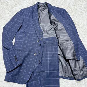 { perfect . dressing up suit }YFFUSHI 3 piece tag attaching unused ultimate beautiful goods polyester screw course 2XL navy check 2B total reverse side teka rhinoceros 