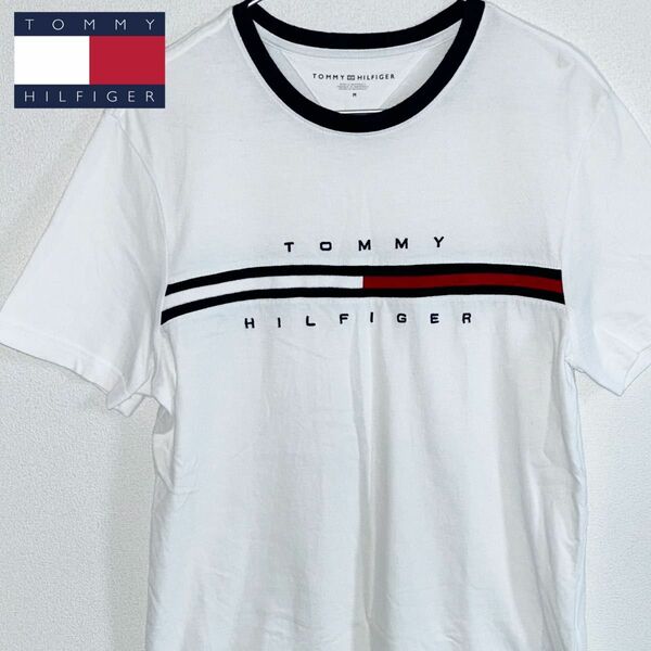 【美品】トミーヒルフィガー TOMMY HILFIGER Tシャツ 半袖 Mサイズ ホワイト 白 定番 刺繍