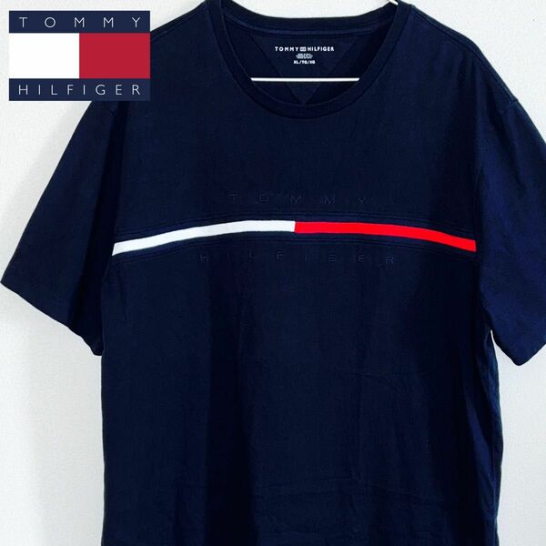 【極美品】トミーヒルフィガー TOMMY HILFIGER Tシャツ 半袖 XLサイズ ネイビー 刺繍