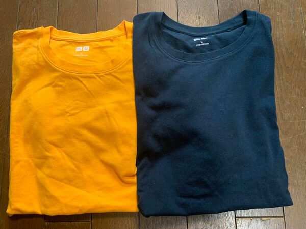 ユニクロU 半袖Tシャツ ネイビー＆オレンジ2枚セット♪ サイズL 未使用に近い