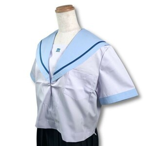 【新品未使用品】セーラー夏服上衣&おまけスカート1着★学生服*横開き*水色襟*ブルー1ライン*白色*ホワイトボディ*145A*7号(SAA7G)