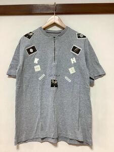 ひ1307 Karl Helmurt カールヘルム ハーフジップ 半袖Tシャツ ワッペン付き グレー 日本製 レトロ 古着 M