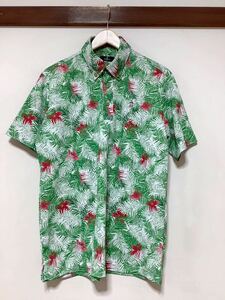 he1359 Munsingwear Munsingwear wear leaf pattern mesh polo-shirt with short sleeves LL green total pattern Hawaiian button down speed . dry floral print 