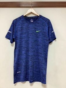 he1381 NIKE Nike mesh T-shirt short sleeves T-shirt L... pattern navy series / black Logo embroidery dry speed .