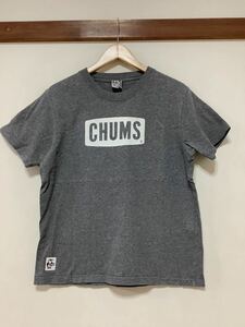 ま1314 CHUMS チャムス 半袖Tシャツ プリントTシャツ S ダークグレー クルーネック ボックスロゴ