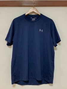 ま1328 UNDER ARMOUR アンダーアーマー メッシュTシャツ 半袖Tシャツ XL ネイビー ロゴプリント ドライ 速乾 ヒートギア 