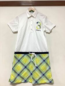 ま1364 adidas GOLF アディダスゴルフ 半袖ポロワンピ ホワイト/チェック ドライ 速乾