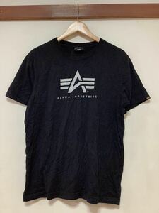 み1358 ALPHA INDUSTRIES アルファ ロゴプリント 半袖Tシャツ M ブラック 古着 