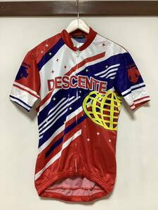 ひ1328 タグ付き DESCENTE デサント 半袖サイクルジャージ サイクルウェア RED レッド系 ロードジャージ ドライ テクノファイン Lサイズ