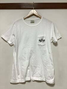 ひ1361 ALPHA INDUSTRIES アルファ ポケットTシャツ 半袖Tシャツ M ホワイト ロゴプリント