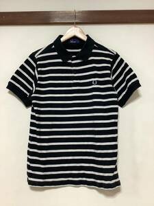 へ1362 ポルトガル製 FRED PERRY フレッドペリー ボーダー 半袖ポロシャツ M ネイビー/グレー/ライトピンク オールド ヒットユニオン