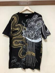 へ1368 DURANTE デュランテ 和柄 半袖Tシャツ 4L ブラック 龍 ドラゴン