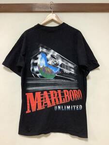 ほ1399 USA製 Marlboro UNLIMITED RAILROAD マルボロ トレイン 90's ビンテージ 半袖Tシャツ ポケットTシャツ Fサイズ ブラック 