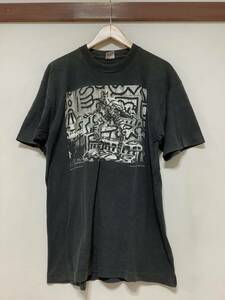 ま1354 USA製 アニー・リーボヴィッツ キースヘリング 半袖Tシャツ 90's ビンテージ L ブラック ANNIE LEIBOVITZ KEITH HARING 古着