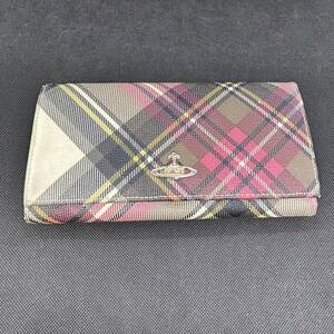 #8872　 vivienne westwood ヴィヴィアンウエストウッド タータンチェック 二つ折り 長財布　現状品