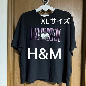 H&M ブラック Tシャツ ディズニーコラボ半袖黒Tシャツ オズワルド半袖ブラック XLサイズ