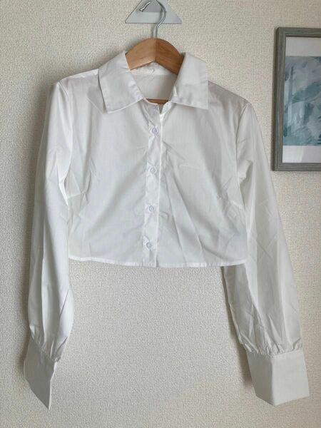 【未使用品】SHEIN ショート丈　 ホワイト　長袖シャツ　 薄手　ブラウス　Mサイズ　Dazy