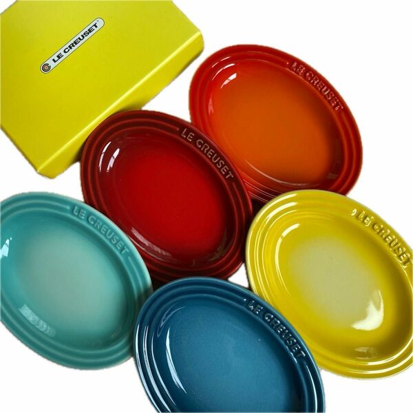 新品 未使用 ルクルーゼ プレート 菓子皿 銘々皿 アンティーク 小皿 5枚セット まとめ売り 5色 箱あり