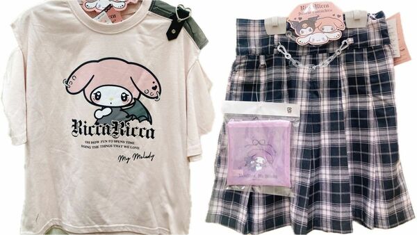 【新品】サイズ150 マイメロディ　サンリオ　RICCA RICCAコラボ　Tシャツ&ポーチ付きスカート　２点セット