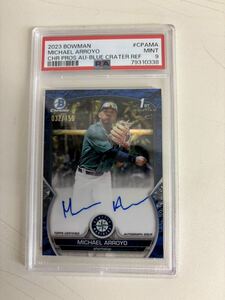 BOWMAN　PSA9 2023 BOWMAN CHROME 1st AUTO BLUE CRATER /150 MICHAEL ARROYO MARINERS