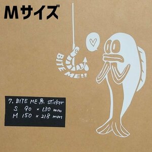 BITEME魚sticker【白／Mサイズ】★釣りステッカー